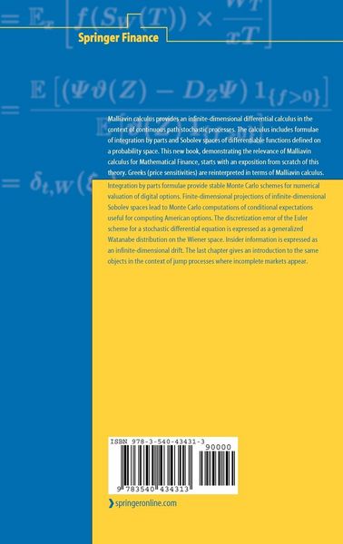 Produktbild: Stochastic Calculus of Variations in Mathematical Finance