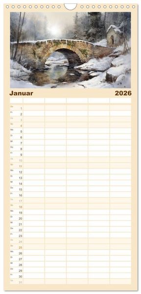 Produktbild: Familienplaner 2026 - Br&uuml;ckenromantik mit 5 Spalten (Wandkalender, 21 x 45 cm) CALVENDO