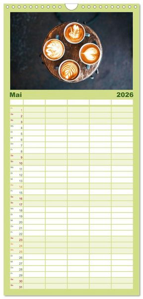 Produktbild: Familienplaner 2026 - Kaffeekunst - Purer Genuss mit 5 Spalten (Wandkalender, 21 x 45 cm) CALVENDO