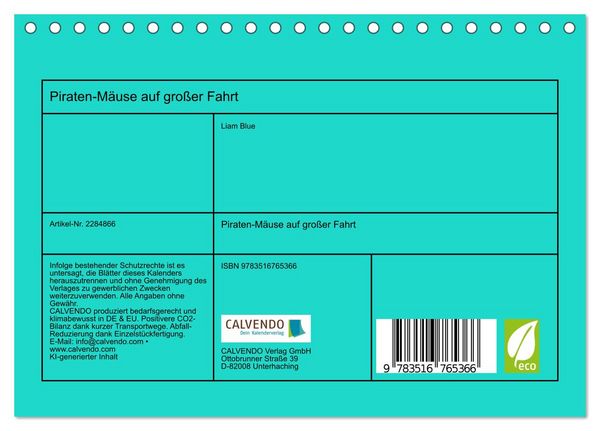 Produktbild: Piraten-M&auml;use auf gro&szlig;er Fahrt (Tischkalender 2027 DIN A5 quer), CALVENDO Monatskalender