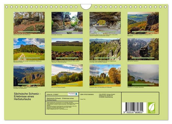 Produktbild: S&auml;chsische Schweiz - Erlebnisse eines Herbsturlaubs (Wandkalender 2026 DIN A4 quer), CALVENDO Monatskalender