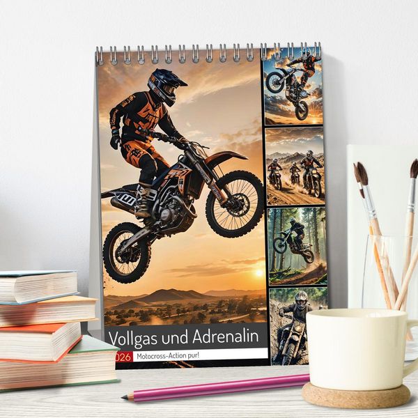 Produktbild: Vollgas und Adrenalin - Motocross-Action pur! (Tischkalender 2026 DIN A5 hoch), CALVENDO Monatskalender