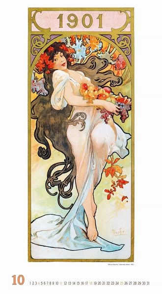 Produktbild: Alfons Mucha 2026 - Bild-Kalender 33x60 cm - Kunstkalender - mit stilvollem Glitzereffekt - Jugendstil - Wandkalender - Alpha Edition