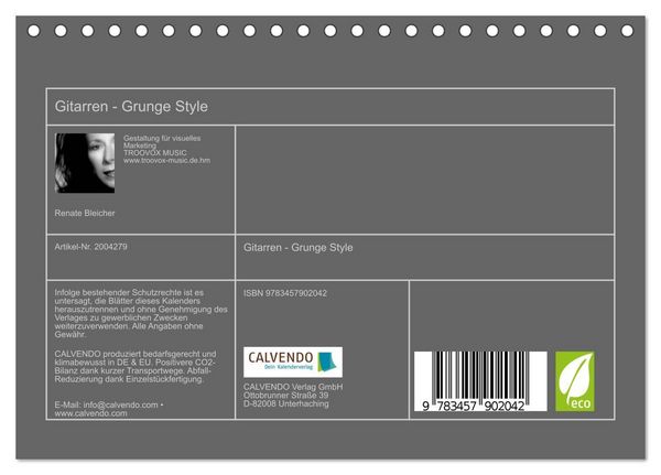 Produktbild: Gitarren - Grunge Style (Tischkalender 2026 DIN A5 quer), CALVENDO Monatskalender