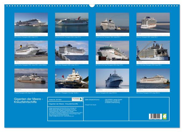 Produktbild: Giganten der Meere - Kreuzfahrtschiffe (Wandkalender 2026 DIN A2 quer), CALVENDO Monatskalender