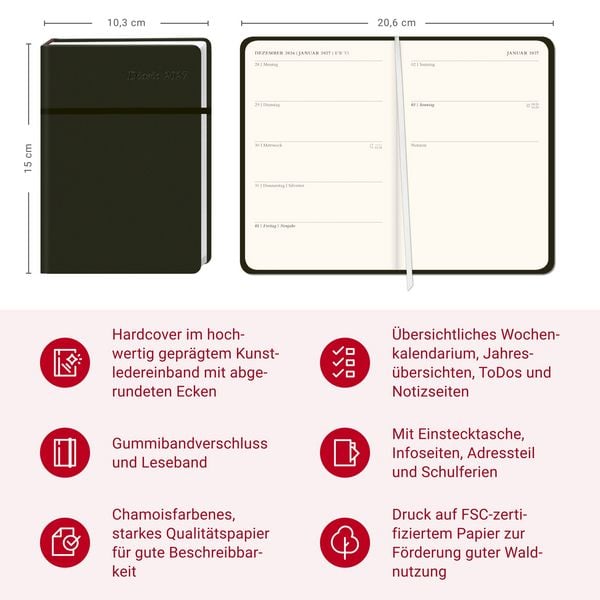 Produktbild: Diario Wochen-Kalenderbuch A6, schwarz 2027