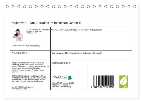 Produktbild: Malediven &ndash; Das Paradies im Indischen Ozean III (Tischkalender 2027 DIN A5 quer), CALVENDO Monatskalender