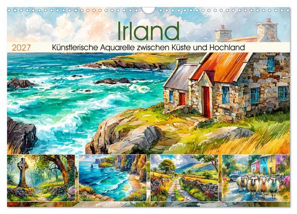 Produktbild: Irland. K&uuml;nstlerische Aquarelle zwischen K&uuml;ste und Hochland (Wandkalender 2027 DIN A3 quer), CALVENDO Monatskalender