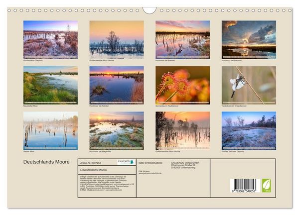 Produktbild: Deutschlands Moore (Wandkalender 2027 DIN A3 quer), CALVENDO Monatskalender