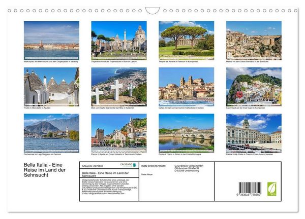 Produktbild: Bella Italia - Eine Reise im Land der Sehnsucht (Wandkalender 2026 DIN A3 quer), CALVENDO Monatskalender