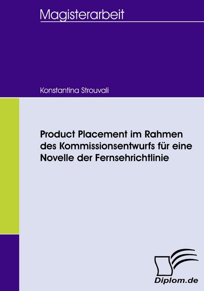 Produktbild: Product Placement im Rahmen des Kommissionsentwurfs f&uuml;r eine Novelle der Fernsehrichtlinie