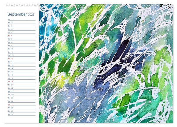 Produktbild: Jadegr&uuml;n und K&ouml;nigsblau - Zauberhafte Aquarellexperimente in Gr&uuml;n und Blau (Wandkalender 2026 DIN A2 quer), CALVENDO Monatskalender