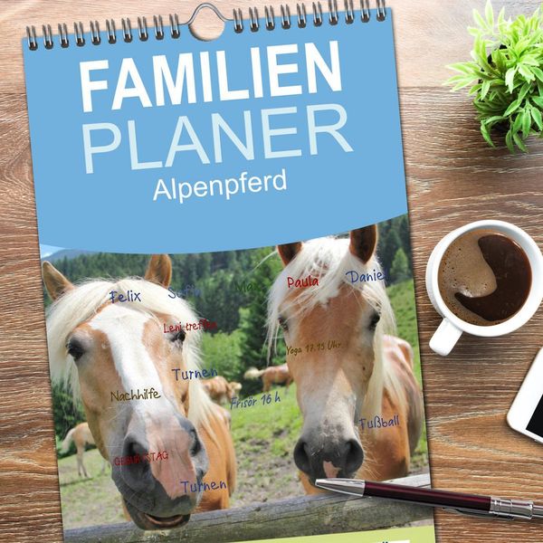 Produktbild: Familienplaner 2026 - Alpenpferde mit 5 Spalten (Wandkalender, 21 x 45 cm) CALVENDO