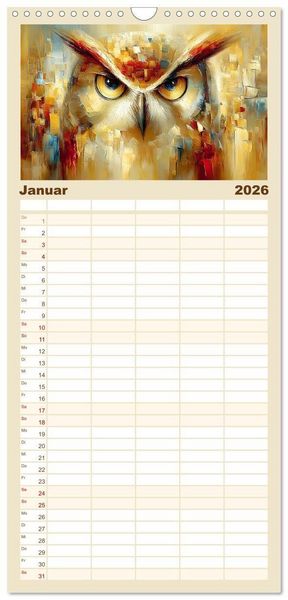 Produktbild: Familienplaner 2026 - Majest&auml;ten der L&uuml;fte. Raubv&ouml;gel zwischen Himmel und Kunst mit 5 Spalten (Wandkalender, 21 x 45 cm) CALVENDO
