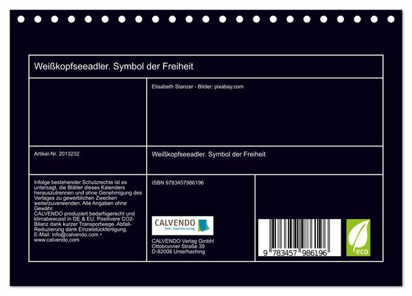 Produktbild: Wei&szlig;kopfseeadler. Symbol der Freiheit (Tischkalender 2026 DIN A5 quer), CALVENDO Monatskalender