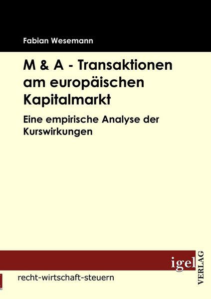 Produktbild: M & A - Transaktionen am europ&auml;ischen Kapitalmarkt