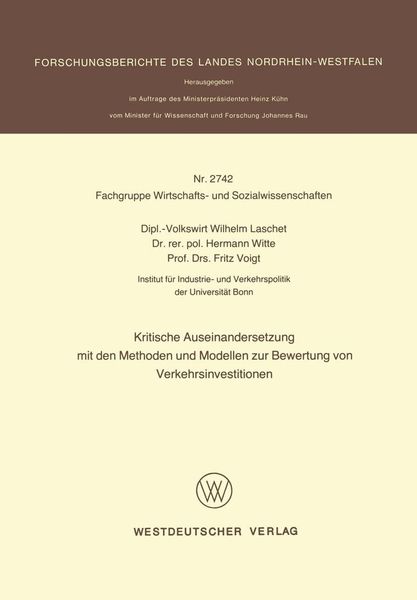 Produktbild: Kritische Auseinandersetzung mit den Methoden und Modellen zur Bewertung von Verkehrsinvestitionen