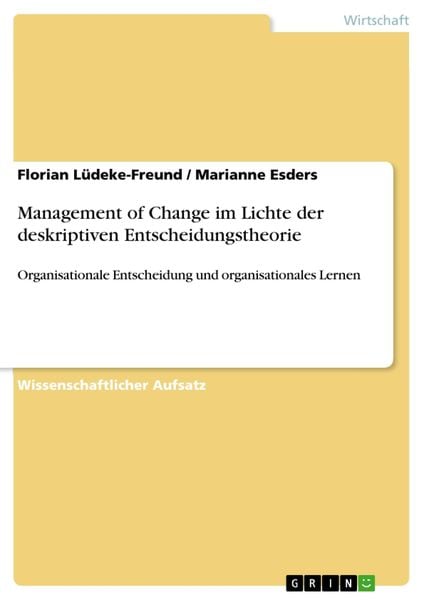Produktbild: Management of Change im Lichte der deskriptiven Entscheidungstheorie