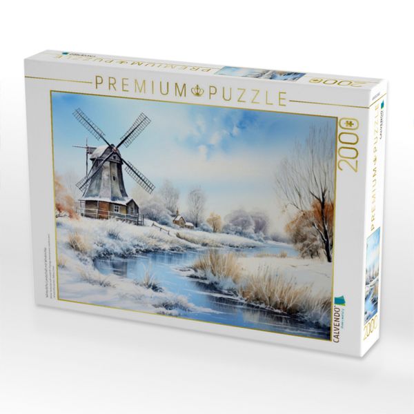 Produktbild: CALVENDO Puzzle Winterliche Landschaft mit Windm&uuml;hle | 2000 Teile Lege-Gr&ouml;&szlig;e 90x67cm Foto-Puzzle f&uuml;r gl&uuml;ckliche Stunden