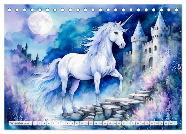 Produktbild: Magische Einh&ouml;rner - Traumlandschaften unterm Regenbogen (Tischkalender 2026 DIN A5 quer), CALVENDO Monatskalender