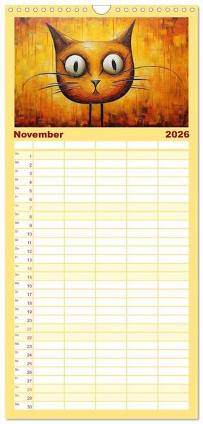 Produktbild: Familienplaner 2026 - Lustige Katzen im Stil der Meister mit 5 Spalten (Wandkalender, 21 x 45 cm) CALVENDO