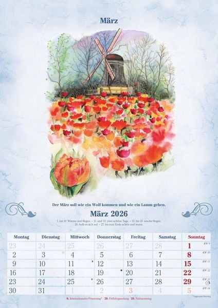 Produktbild: 100-jähriger Kalender 2026 - Bildkalender A3 (29,7x42 cm) - mit Feiertagen (DE/AT/CH) und Platz für Notizen - inkl. Bauernregeln - Wandkalender
