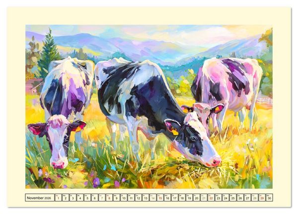 Produktbild: Almseelen im Licht der Berge. Charmante K&uuml;he in kunstvoller &Ouml;loptik (Wandkalender 2026 DIN A3 quer), CALVENDO Monatskalender