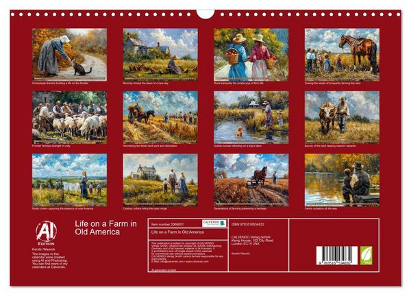 Produktbild: Life on a Farm in Old America (Wall Calendar 2026 DIN A3 landscape), CALVENDO 12 Month Wall Calendar