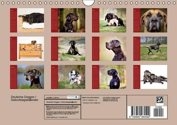 Produktbild: Deutsche Doggen / Geburtstagskalender (Wandkalender immerw&auml;hrend DIN A4 quer)