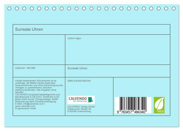 Produktbild: Surreale Uhren (Tischkalender 2026 DIN A5 quer), CALVENDO Monatskalender