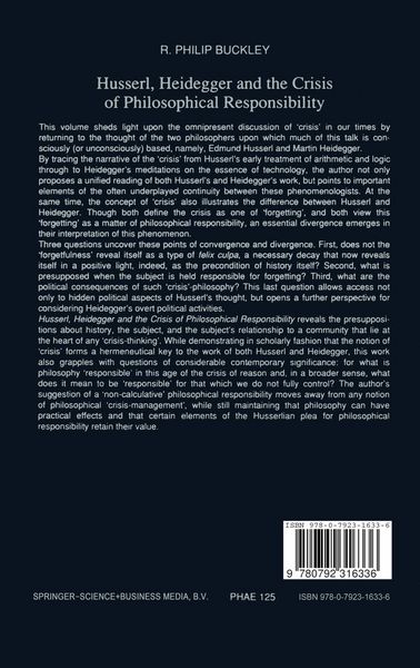 Produktbild: Husserl, Heidegger and the Crisis of Philosophical Responsibility