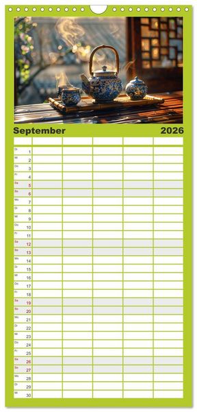 Produktbild: Familienplaner 2026 - Teezeit Tr&auml;ume mit 5 Spalten (Wandkalender, 21 x 45 cm) CALVENDO