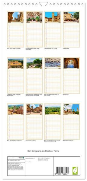 Produktbild: Familienplaner 2027 - San Gimignano, die Stadt der T&uuml;rme mit 5 Spalten (Wandkalender, 21 x 45 cm) CALVENDO