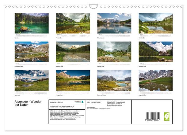 Produktbild: Alpensee - Wunder der Natur (Wandkalender 2026 DIN A3 quer), CALVENDO Monatskalender