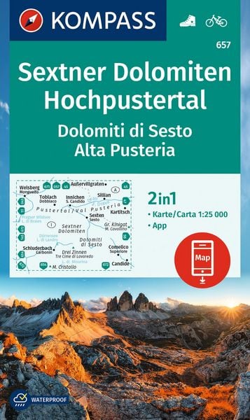 Produktbild: KOMPASS Wanderkarte 657 Sextner Dolomiten, Hochpustertal / Dolomiti di Sesto, Alta Pusteria 1:25.000