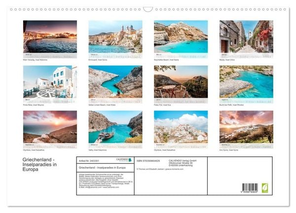Produktbild: Griechenland - Inselparadies in Europa (Wandkalender 2027 DIN A2 quer), CALVENDO Monatskalender