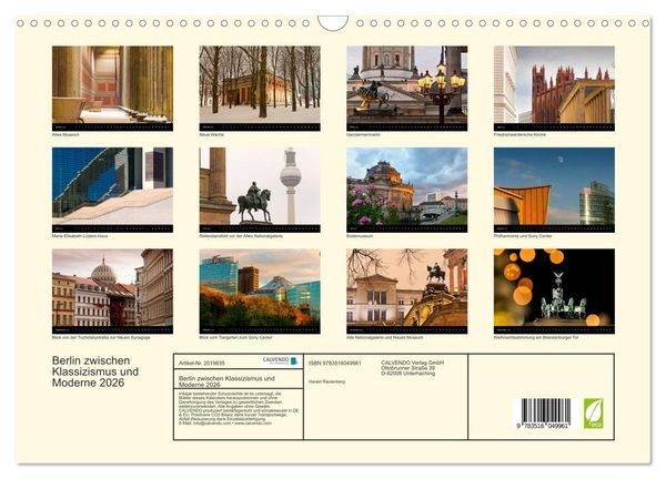 Produktbild: Berlin zwischen Klassizismus und Moderne 2026 (Wandkalender 2026 DIN A3 quer), CALVENDO Monatskalender