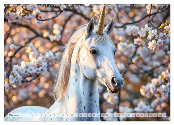 Produktbild: Einhorn Zauberwelt - Die m&auml;rchenhafte Welt der KI Einh&ouml;rner (Wandkalender 2026 DIN A2 quer), CALVENDO Monatskalender