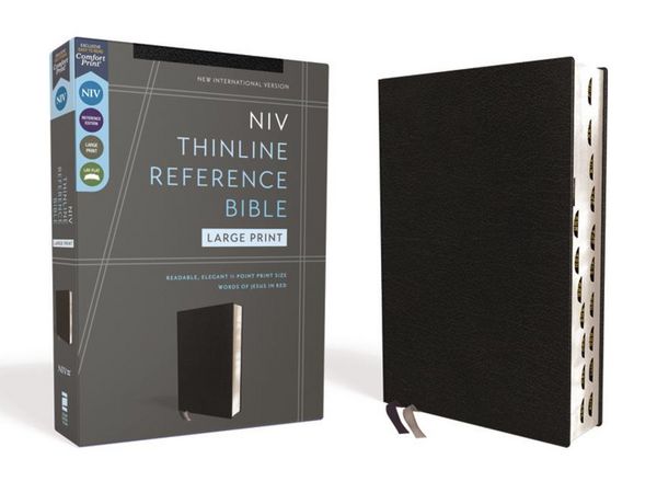 Produktbild: Niv, Thinline Reference Bible (Deep Study at a Portable Size), Large Print, Bonded Leather, Black, Red Letter, Thumb Indexed, Comfort Print