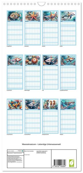Produktbild: Familienplaner 2026 - Meereskreaturen - Lebendige Unterwasserwelt mit 5 Spalten (Wandkalender, 21 x 45 cm) CALVENDO