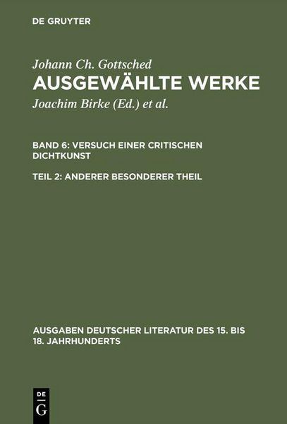 Produktbild: Versuch einer Critischen Dichtkunst. Anderer Besonderer Theil