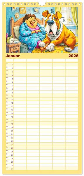 Produktbild: Familienplaner 2026 - Frauchen und Hund. Witzige Cartoons vom t&auml;glichen Chaos mit 5 Spalten (Wandkalender, 21 x 45 cm) CALVENDO