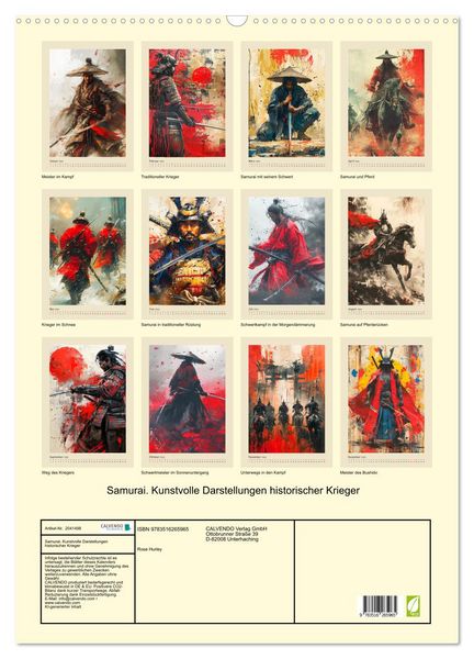 Produktbild: Samurai. Kunstvolle Darstellungen historischer Krieger (Wandkalender 2026 DIN A2 hoch), CALVENDO Monatskalender