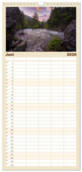 Produktbild: Familienplaner 2026 - Flusswelt Schweiz mit 5 Spalten (Wandkalender, 21 x 45 cm) CALVENDO