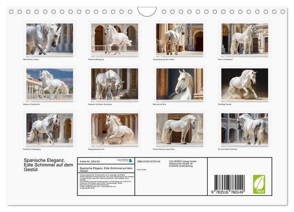 Produktbild: Spanische Eleganz. Edle Schimmel auf dem Gest&uuml;t (Wandkalender 2027 DIN A4 quer), CALVENDO Monatskalender