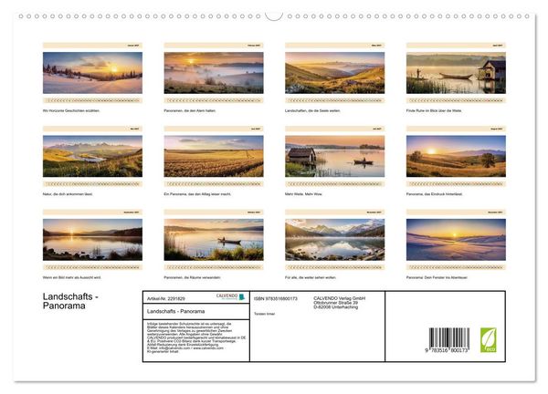 Produktbild: Landschafts - Panorama (hochwertiger Premium Wandkalender 2027 DIN A2 quer), Kunstdruck in Hochglanz