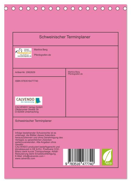 Produktbild: Schweinischer Terminplaner (Tischkalender 2026 DIN A5 hoch), CALVENDO Monatskalender