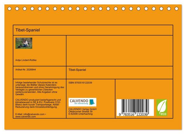 Produktbild: Tibet-Spaniel (Tischkalender 2026 DIN A5 quer), CALVENDO Monatskalender
