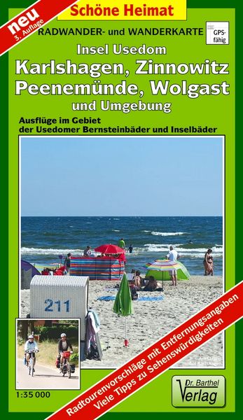 Produktbild: Radwander- und Wanderkarte Insel Usedom, Karlshagen, Zinnowitz, Peenem&uuml;nde, Wolgast und Umgebung