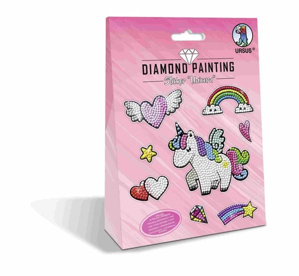 URSUS Kinder-Bastelsets Diamond Painting Sticker Unicorn, 2er Bogen